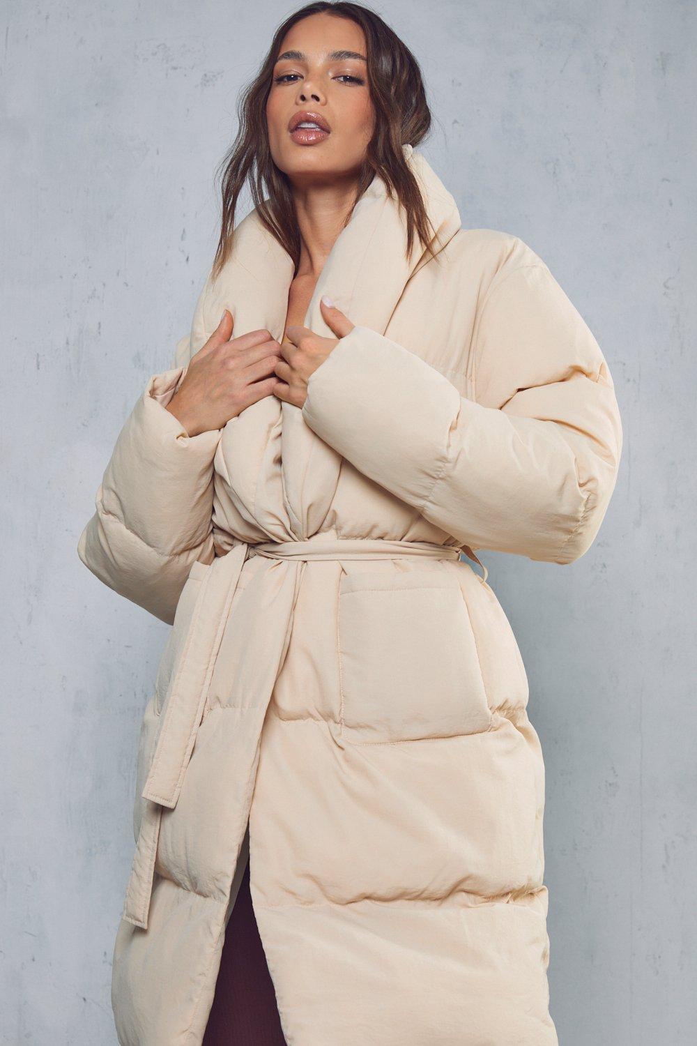 Belted Oversized Collar Maxi Puffer Coat