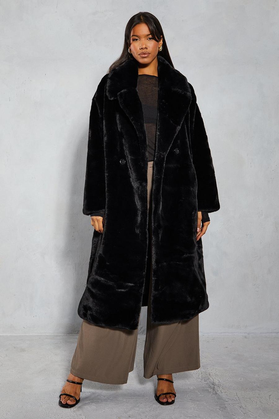Black Lexi Wood  Faux Fur Maxi Coat  image number 1