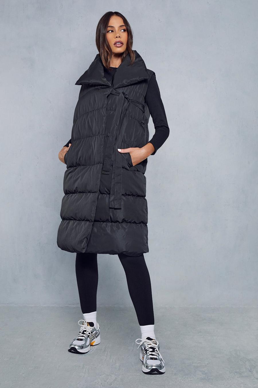 Black Oversized Collared Maxi Puffer Gilet image number 1