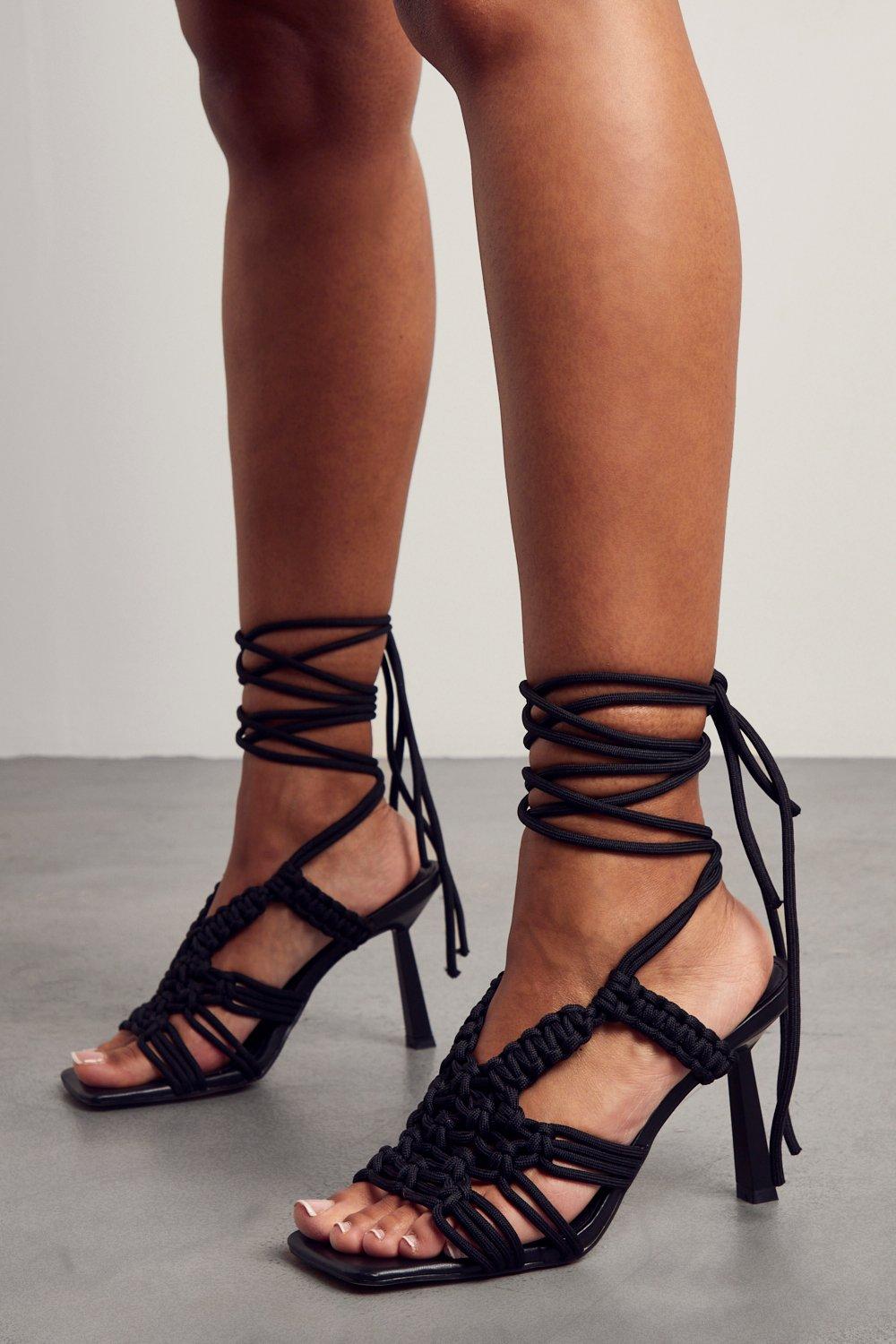 MissPap Woven Lace Up Strappy Heels | Debenhams