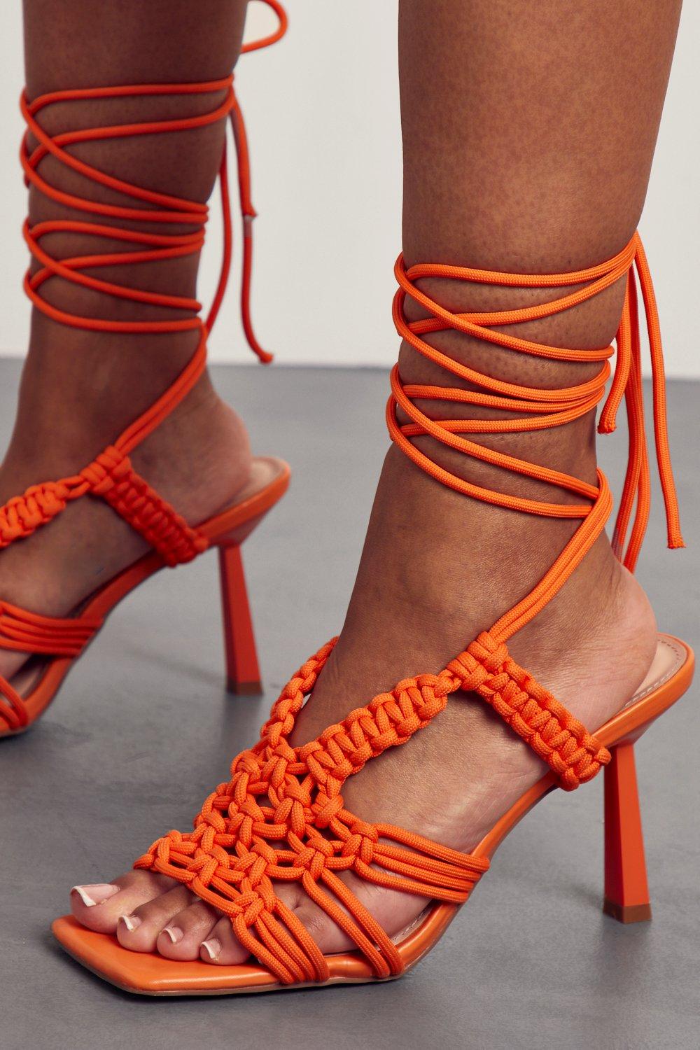 Misspap Neon Woven Lace Up Strappy Heels Boohoo UK