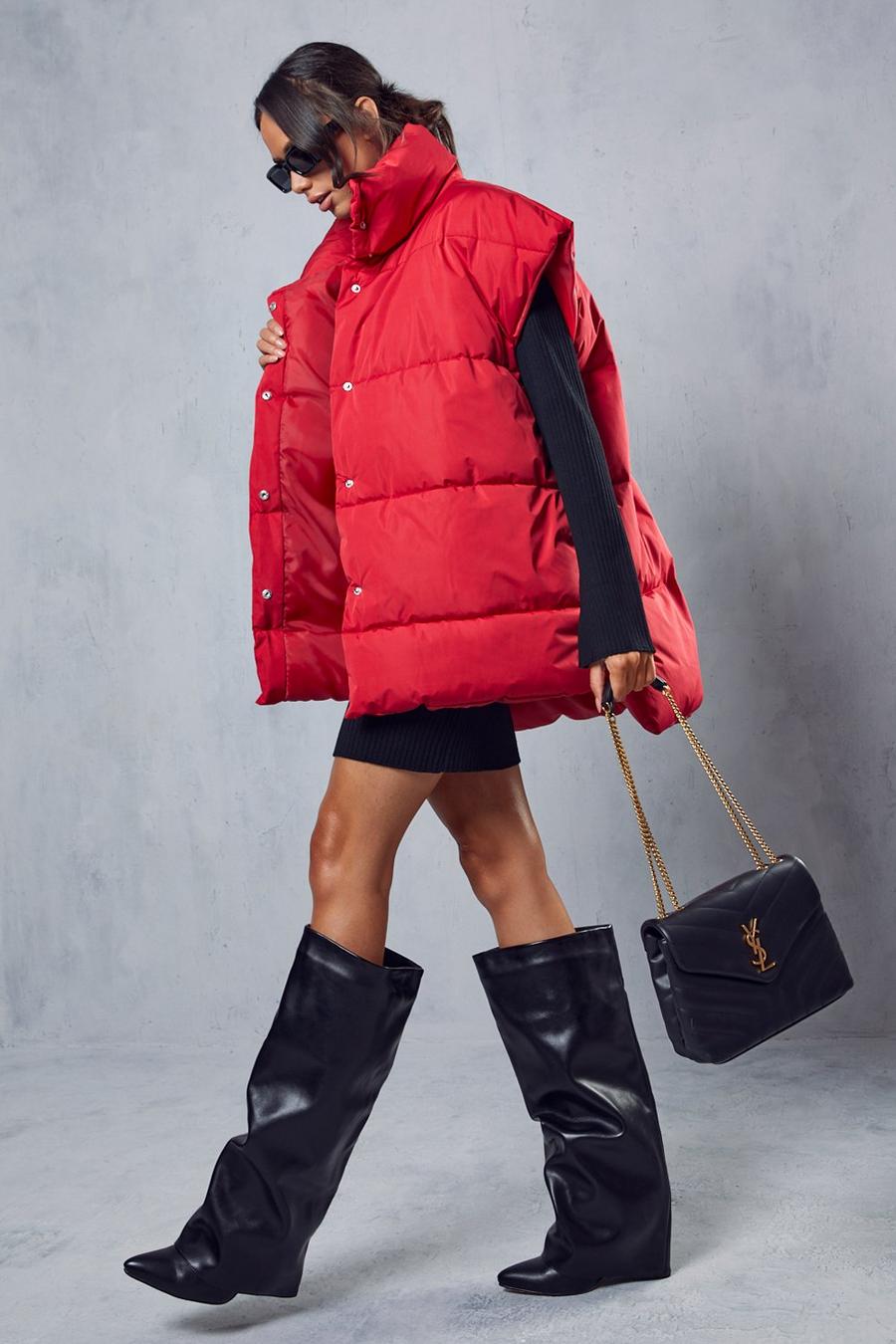 Red Oversized Boxy Puffer Gilet image number 1