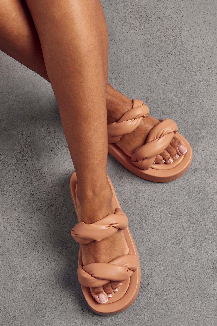 Nude Padded Twist Platform Sandals
