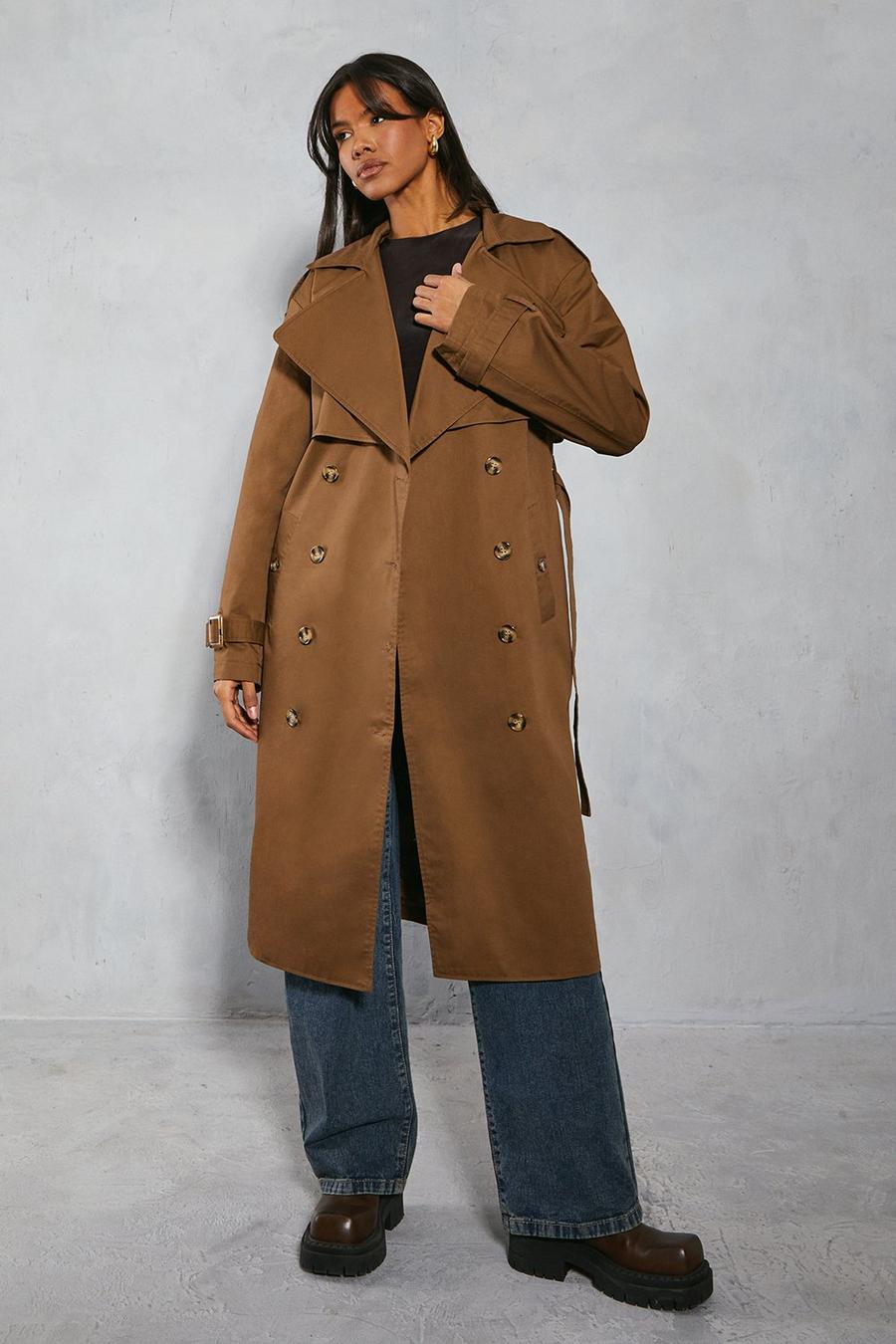 Chocolate Oversized Belted Trench Coat image number 1