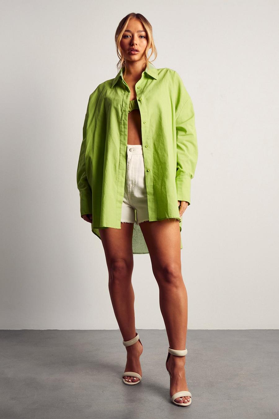 Green Extreme Oversized Linen Look Shirt image number 1