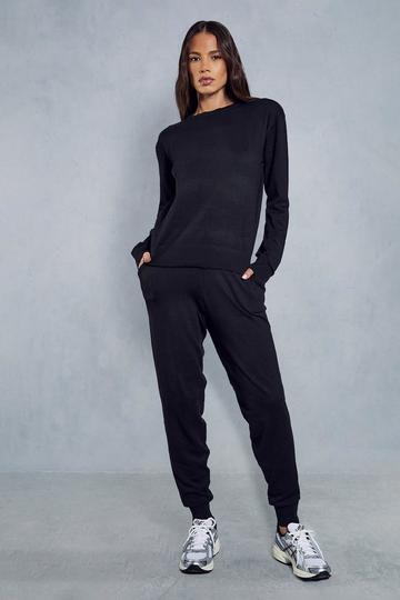 Crew Neck Knitted Lounge Set black