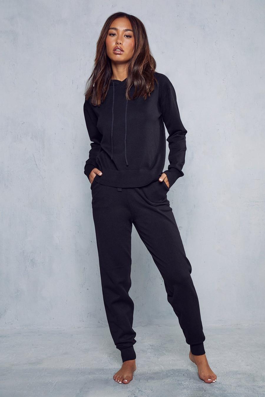 Black Hooded Knitted Lounge Set