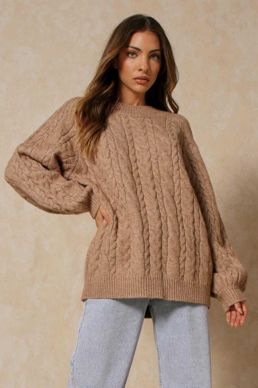 Stone Oversized Cable Chunky Knit Jumper image number 1