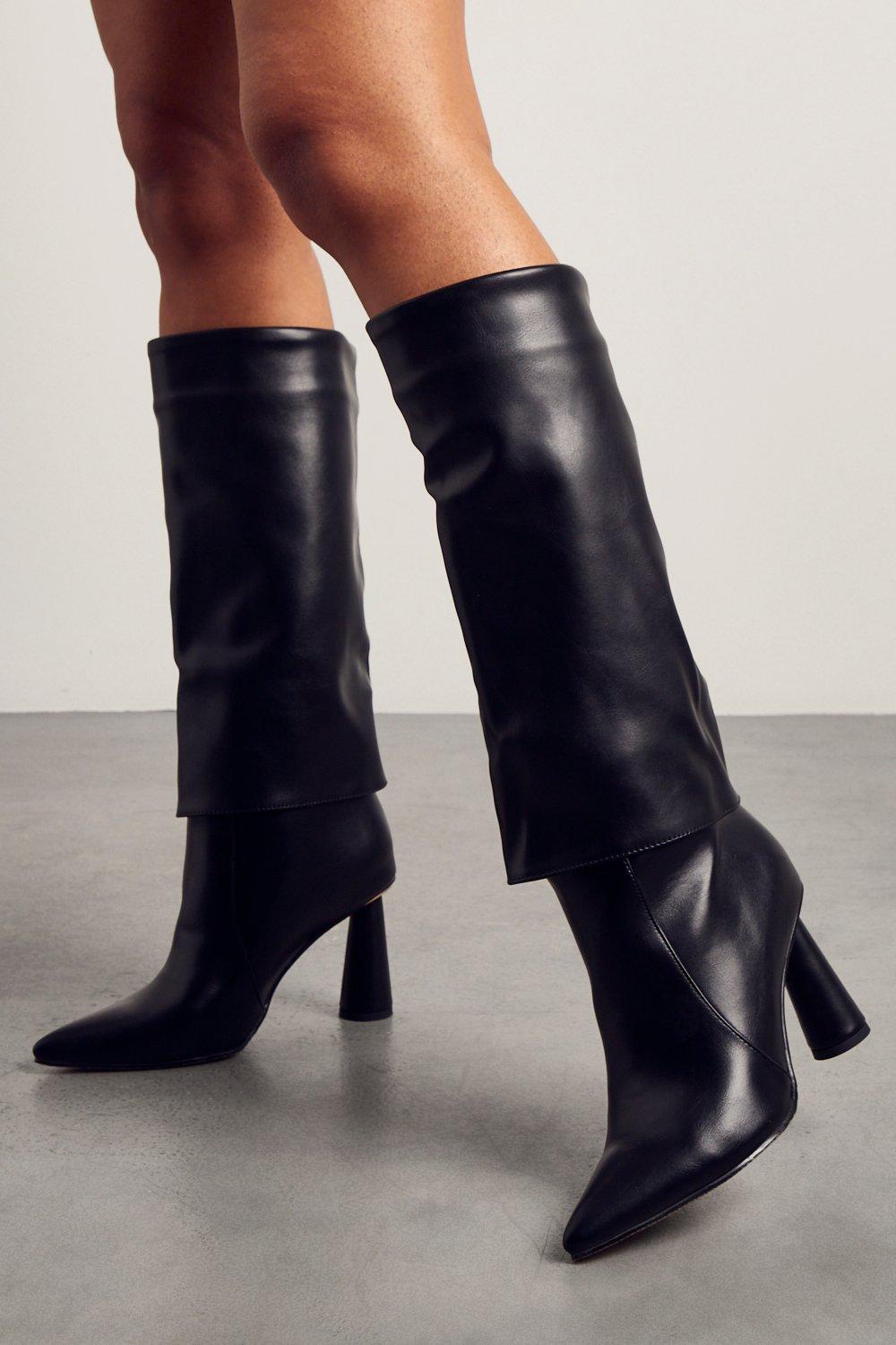 MissPap Cone Heel Folded Knee High Boots | Debenhams