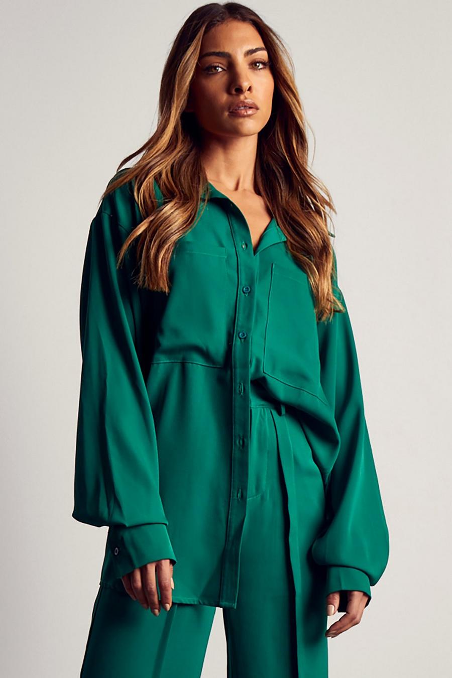 Green Luxe Twill Pocket Detail Shirt