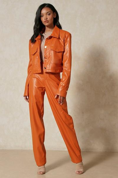 MissPap orange Leather Look Boxy Cropped Jacket