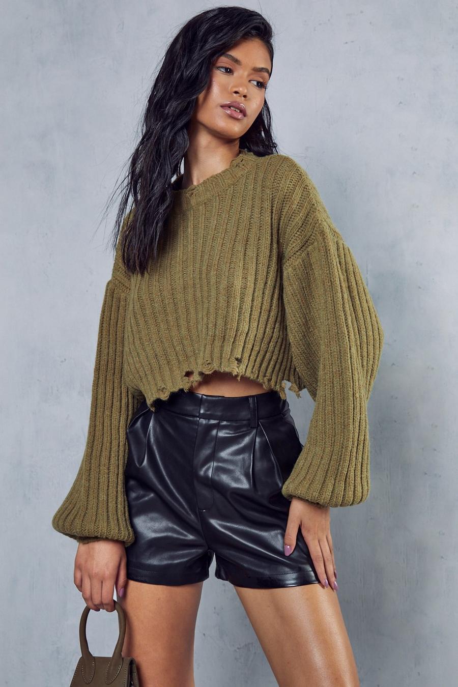 Distressed Knit Cropped Jumper