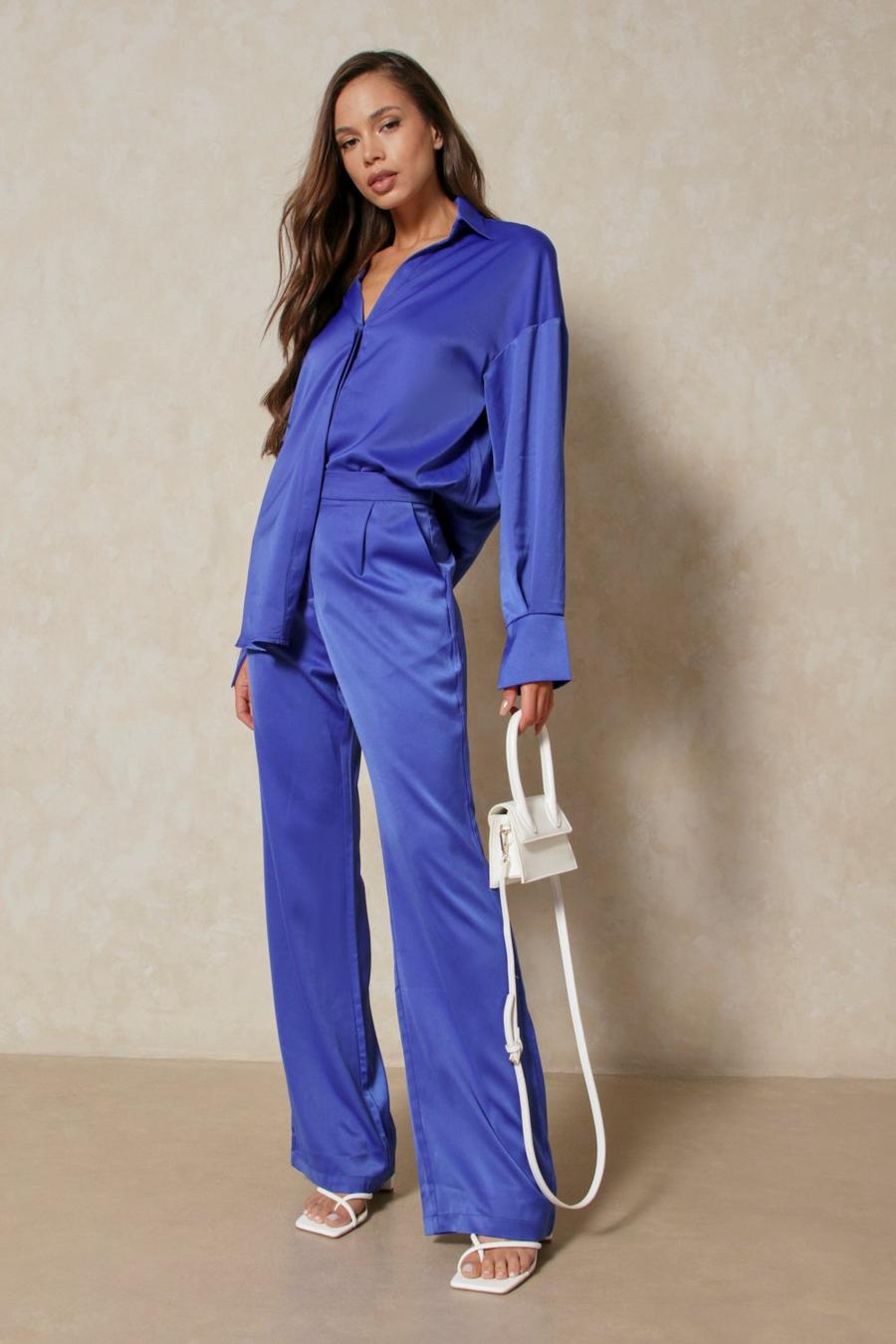 Cobalt Oversized Relaxed Satin Trousers image number 1