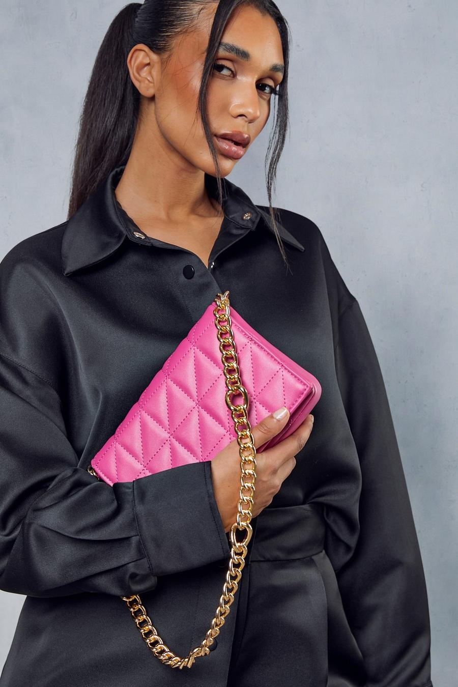 Hot pink Chunky Chain Quilted Shoulder Bag image number 1
