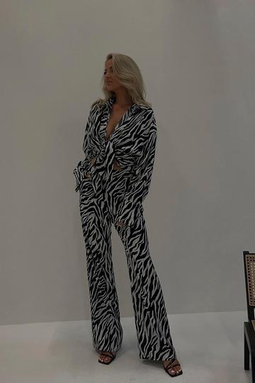 Zebra Print Wide Leg Trouser Co-ord black_white