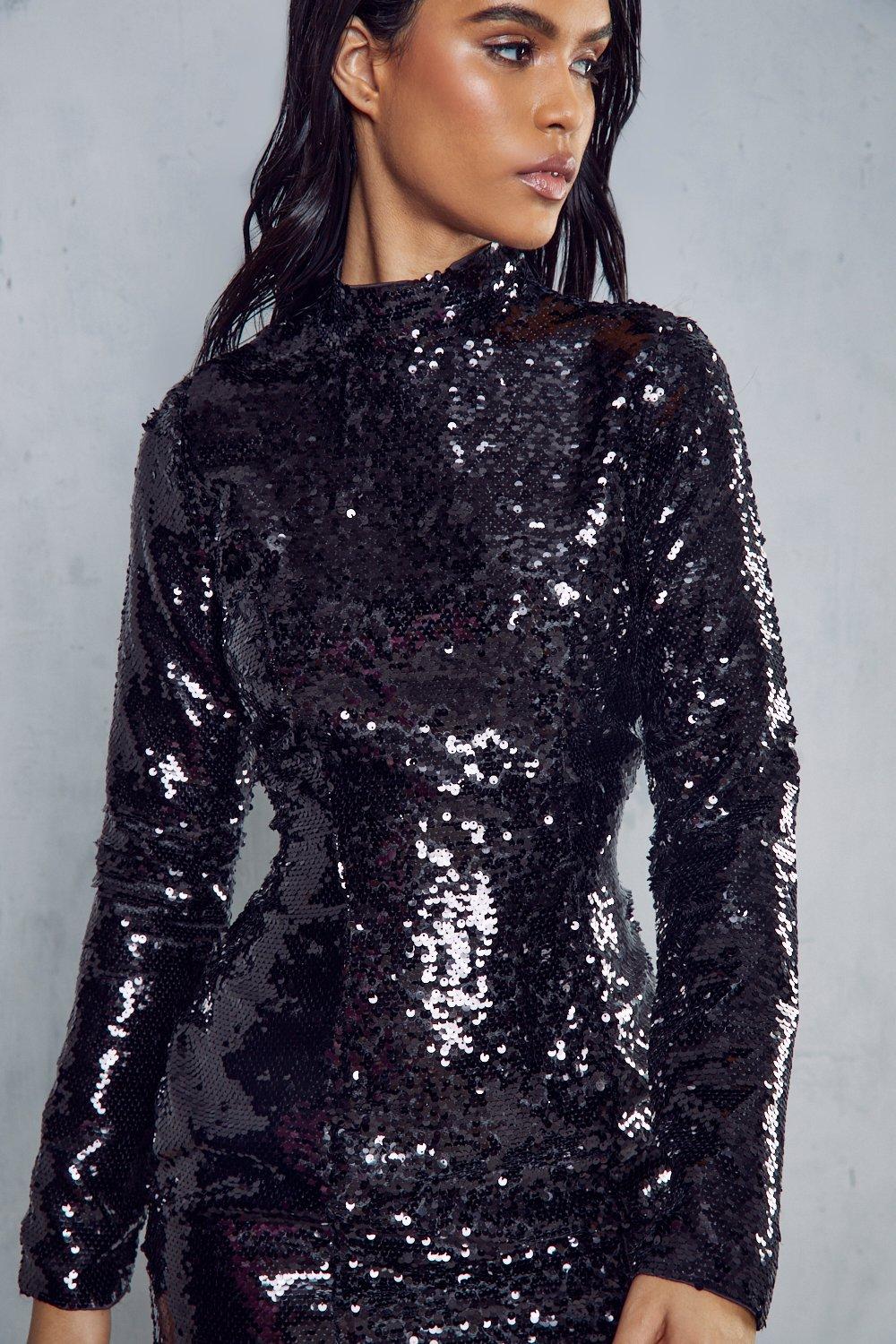 Boohoo black 2024 sequin dress