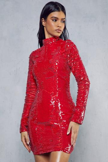 High Shine Sequin Dress red