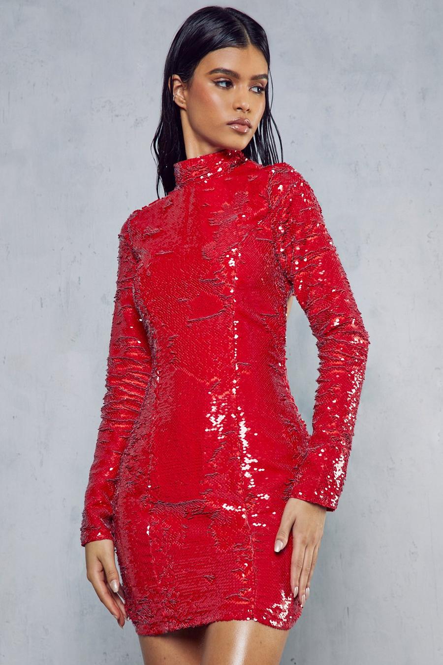 Red High Shine Sequin Dress image number 1