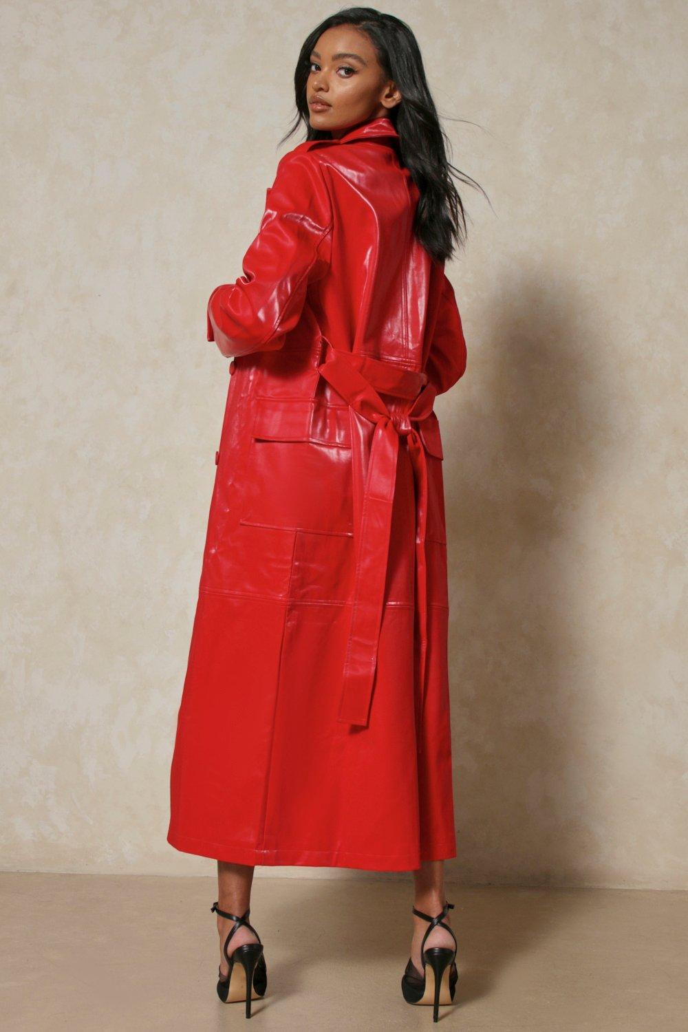 Red latex hot sale trench coat