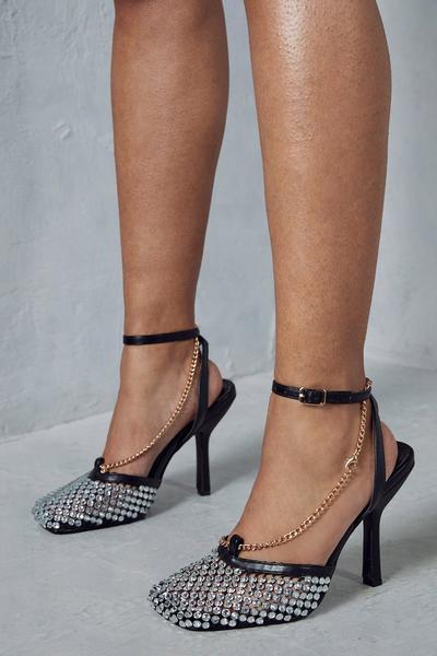 MissPap black Diamante Net Detail High Heels