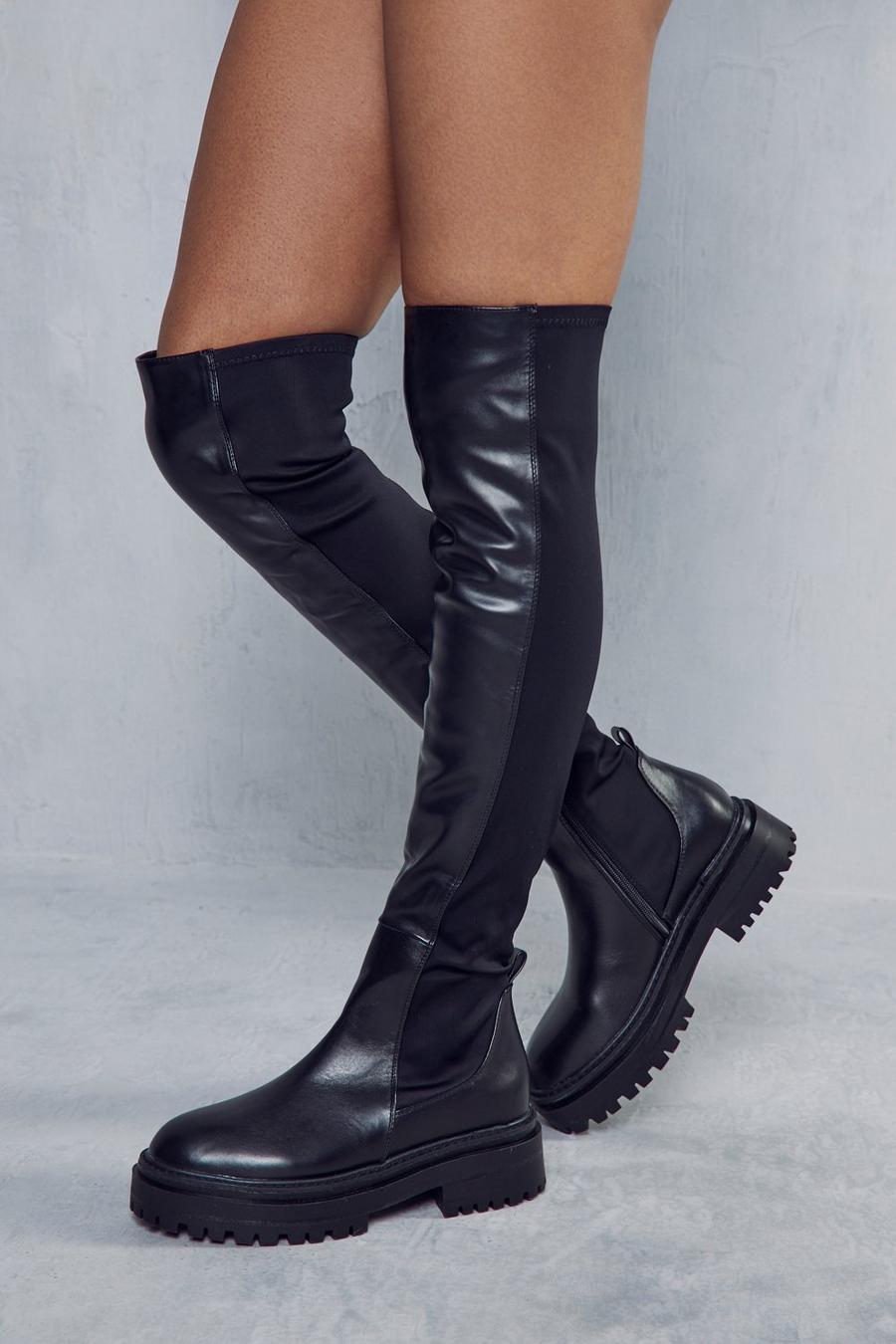 Black Over The Knee Chunky Sole Boots