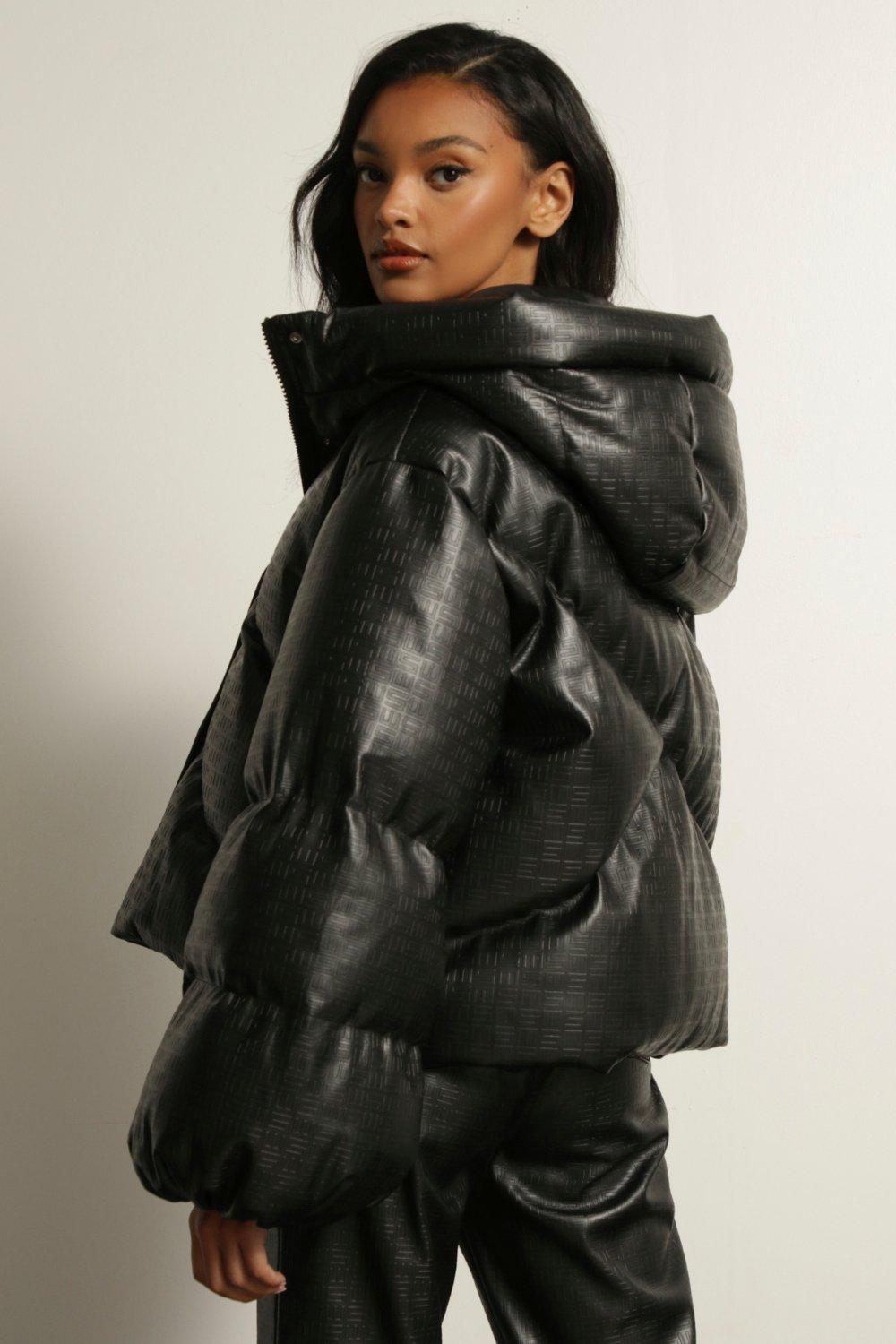 Leather look clearance puffer jacket