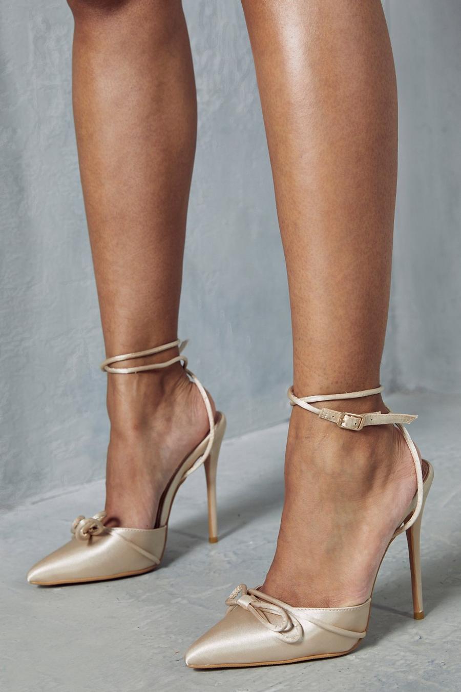 Nude Pointed Bow Detail High Heels image number 1