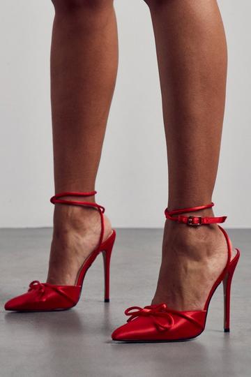 Red Pointed Bow Detail High Heels