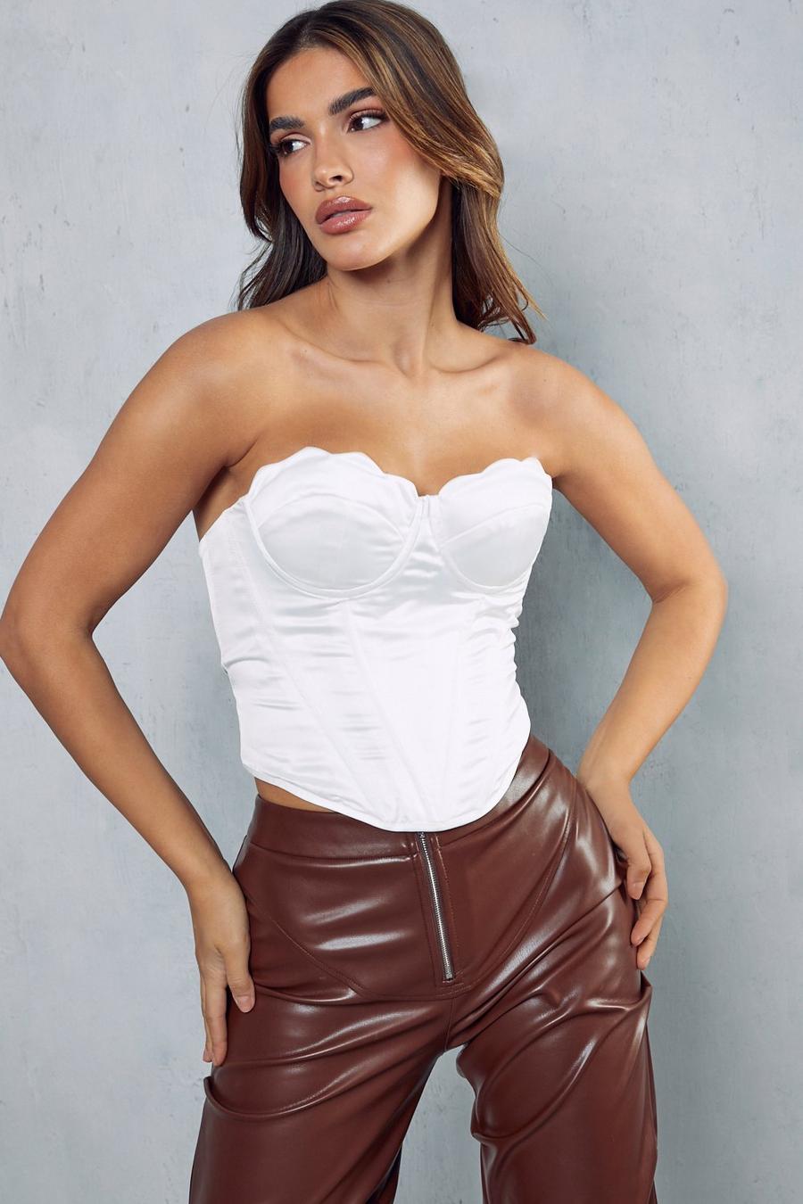 White Scallop Detail Cupped Corset Top