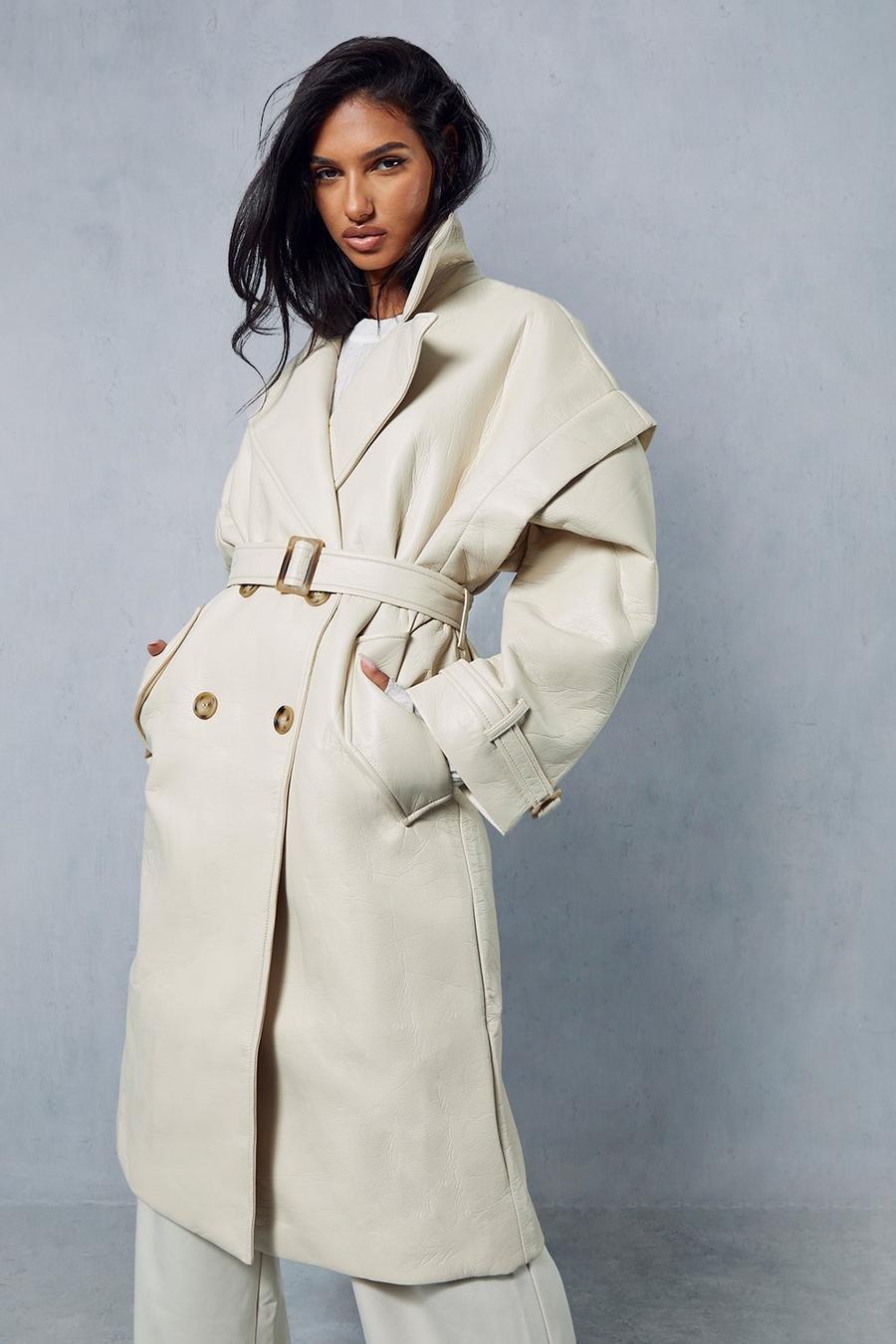 Mink Longline Oversized Leather Look Trench Coat image number 1