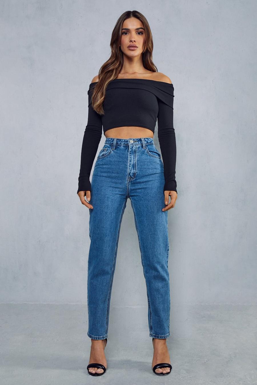 Blue High Waisted Mom Jean image number 1