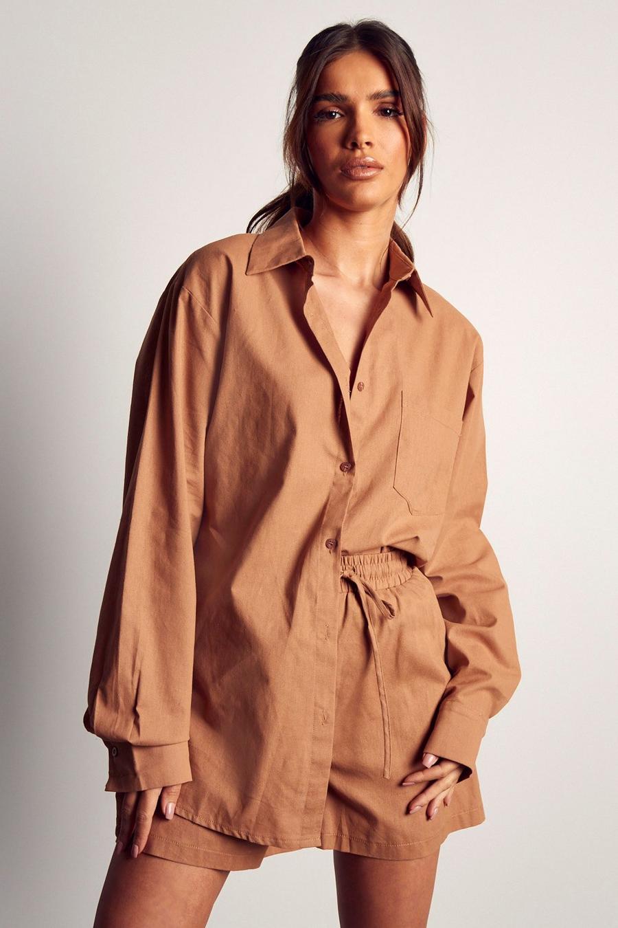 Mocha Oversized Linen Look Shirt