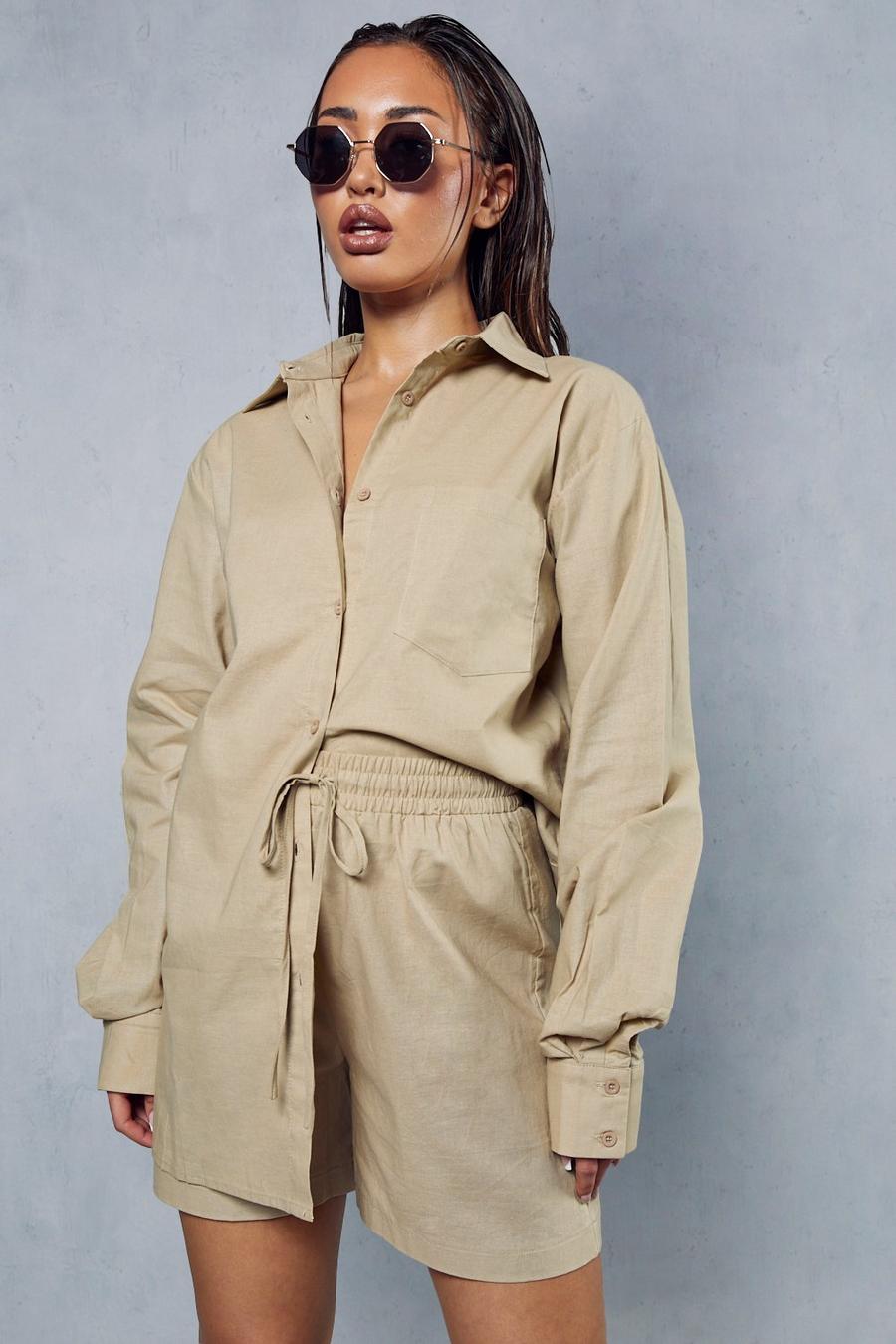 Stone Oversized Linen Look Shirt image number 1