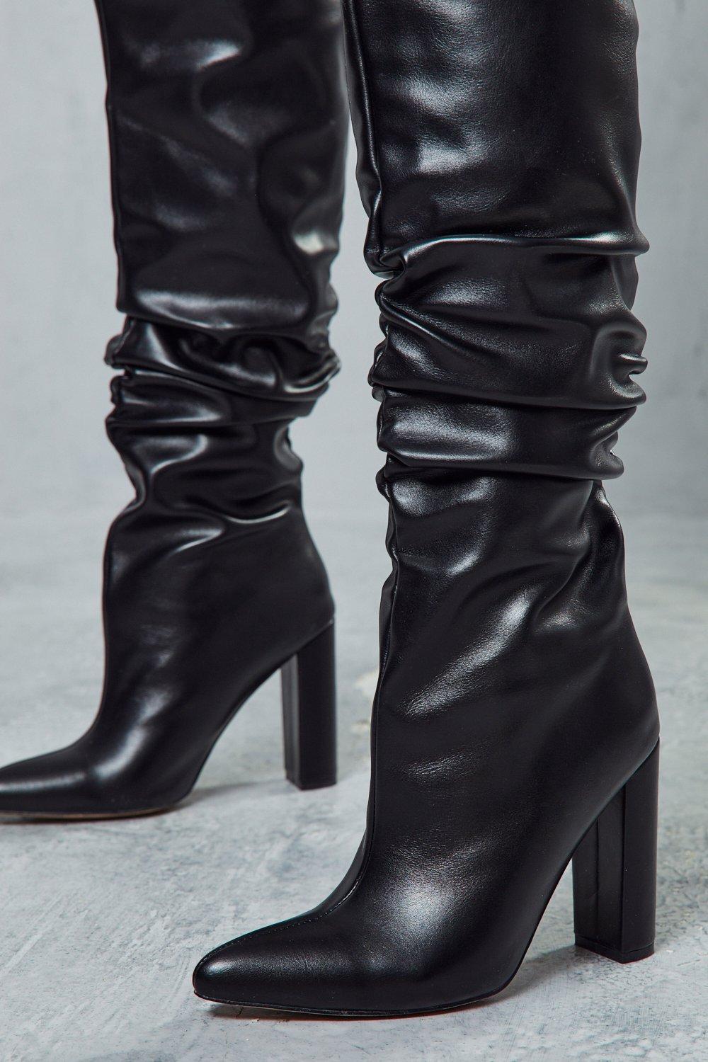 Black leather 2025 look boots