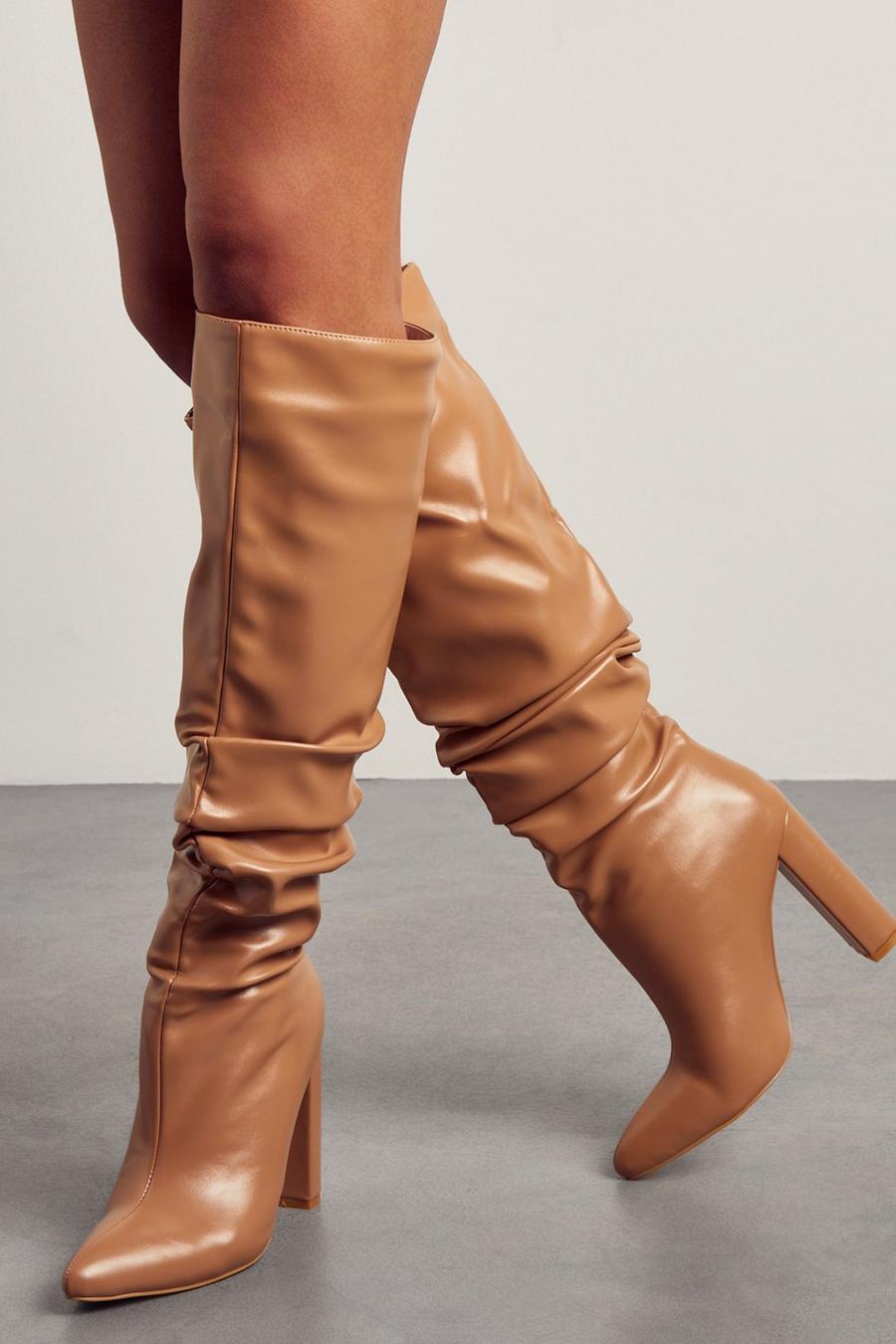 Camel Leather Look Pointed Heeled Boots image number 1