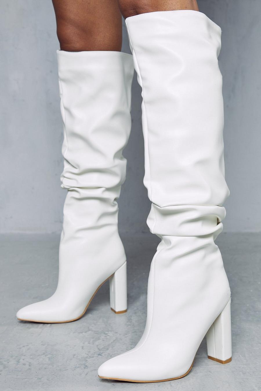 White Leather Look Pointed Heeled Boots image number 1