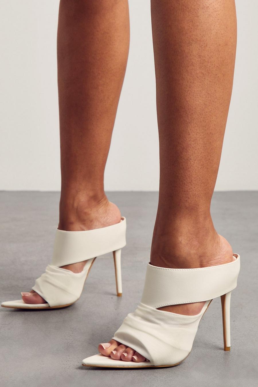 White High Heel Pointed Mules image number 1