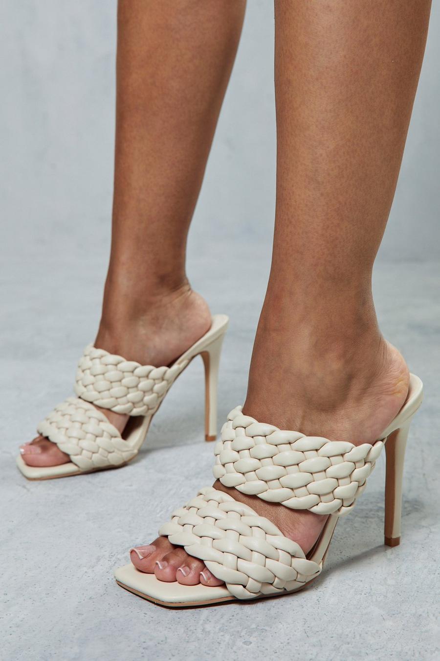Nude Woven Strappy Heeled Mules image number 1