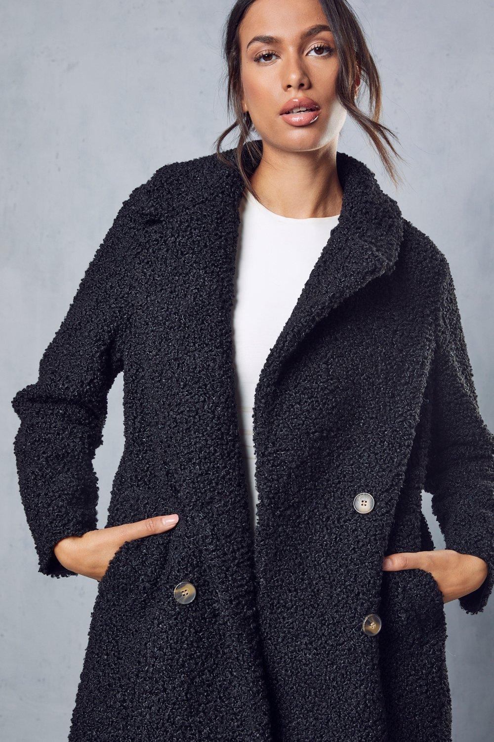 Boohoo petite teddy coat in navy sales