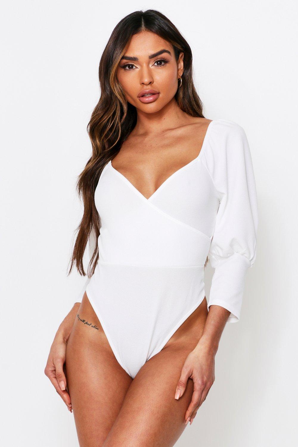 Balloon-Sleeve Thong Bodysuit