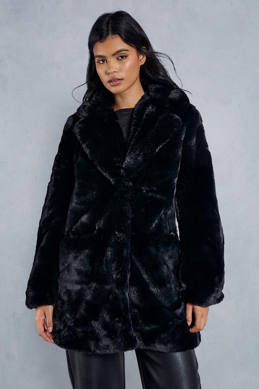 Black Oversized Faux Fur Coat