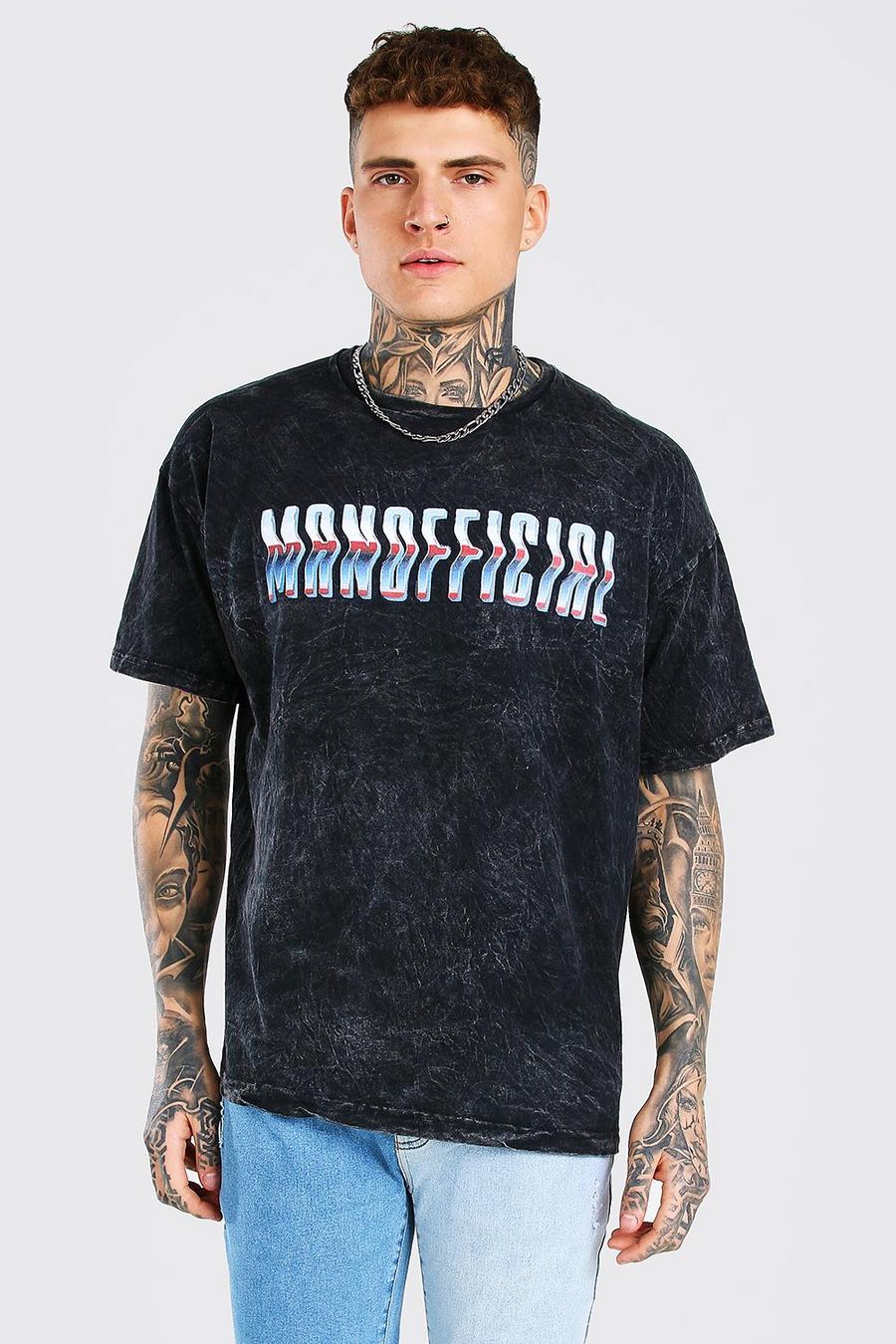Charcoal Oversized MAN Official Wavy Print T-Shirt image number 1