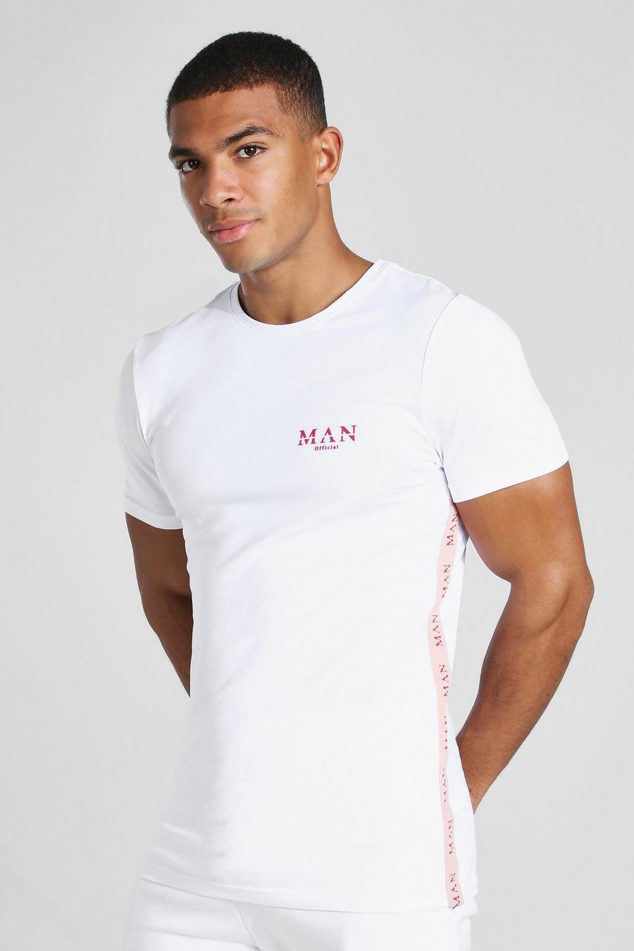 MAN Roman Muscle Fit T-Shirt mit Seitenstreifen, Weiß image number 1