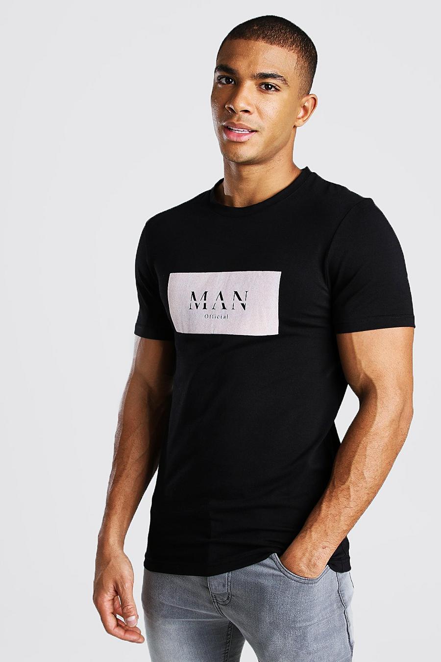 Black Muscle Fit Man Roman Flock Graphic T-Shirt image number 1