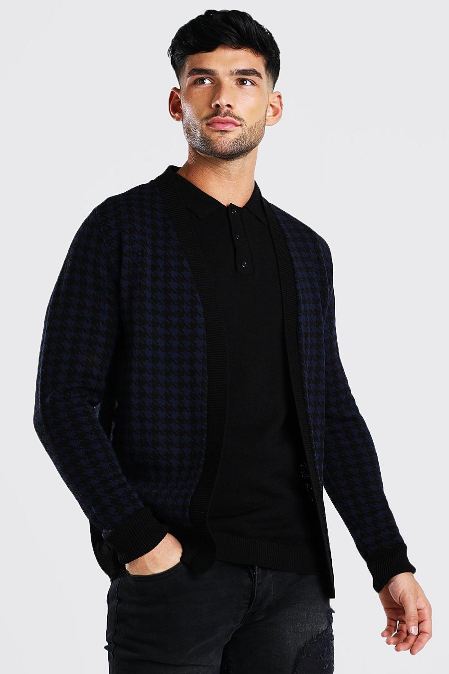 Black Dogtooth Knitted Cardigan image number 1