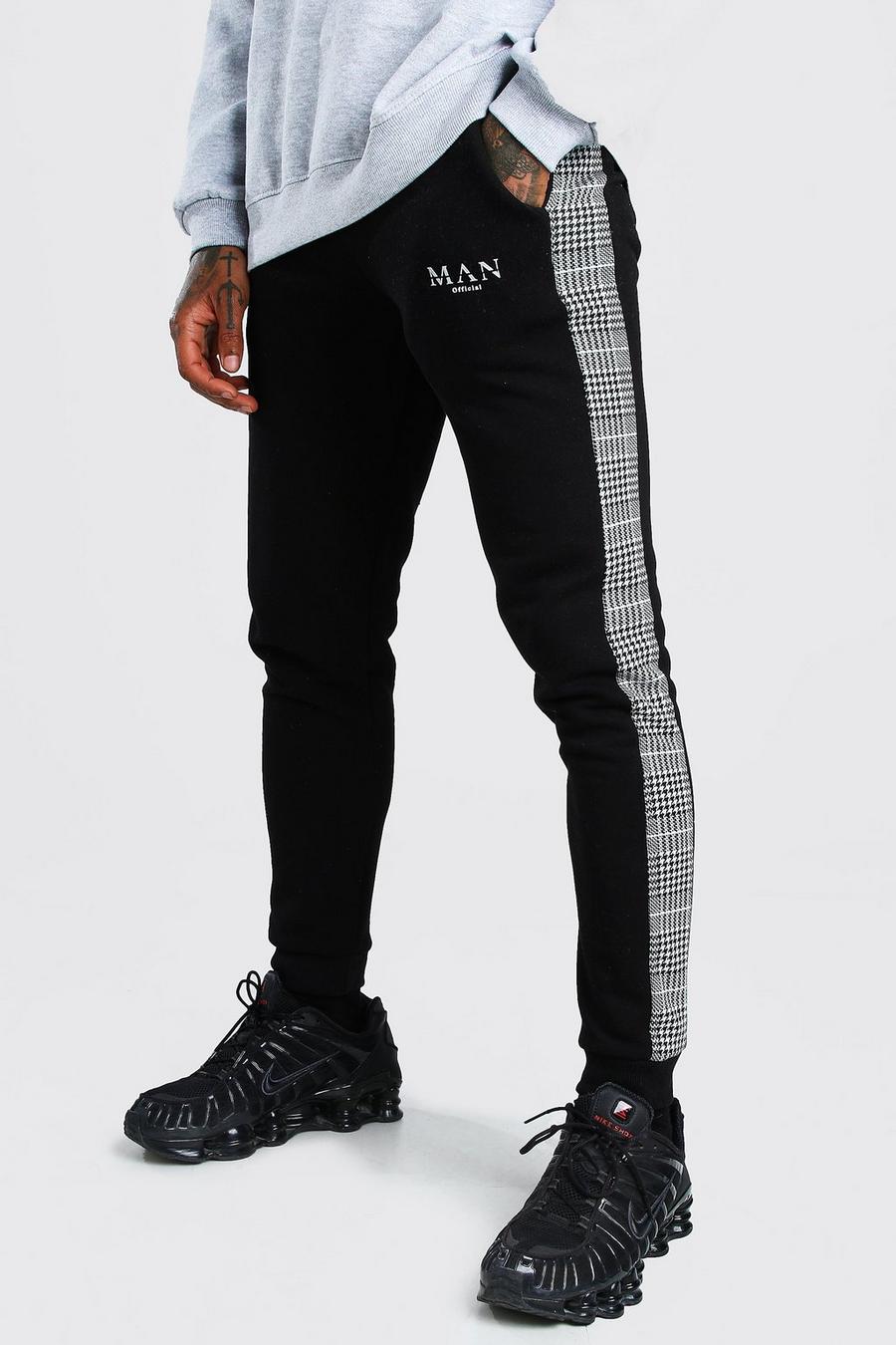 Pantalones de deporte ajustados con panel lateral de jacquard romano MAN, Negro image number 1