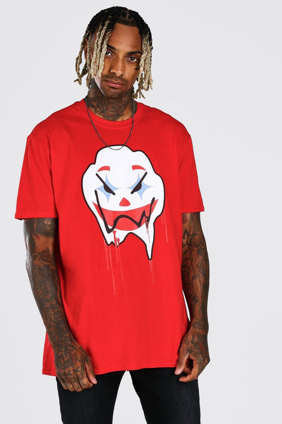 Red Oversized Clown Drip Face T-Shirt image number 1