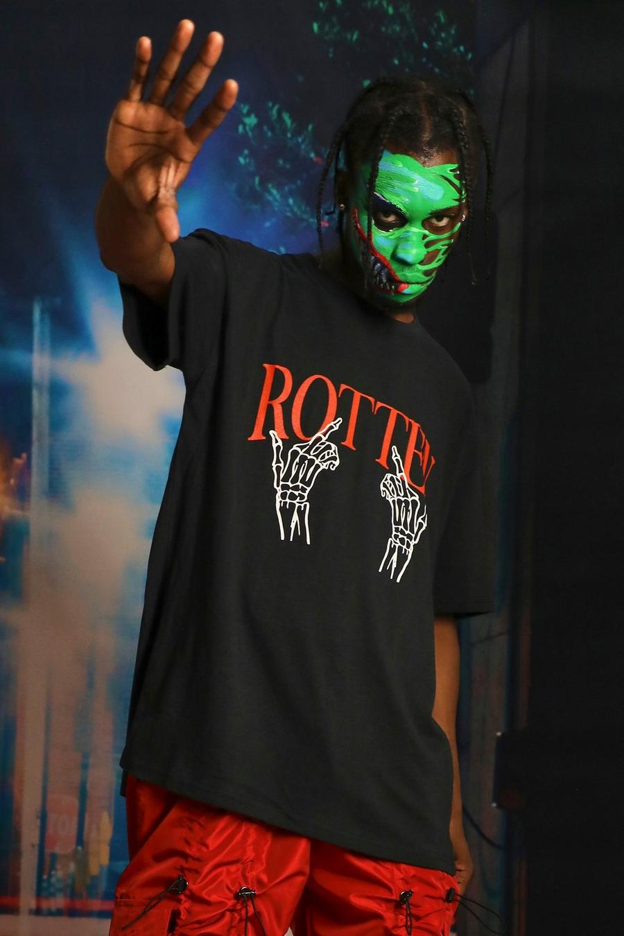Black Oversized Rotten Graphic T-Shirt image number 1