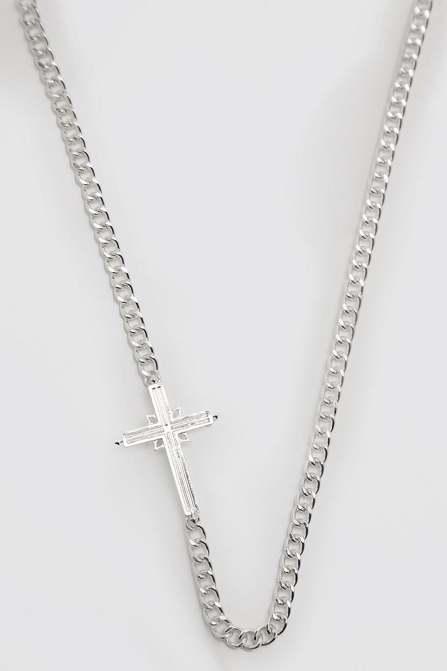 Halskette mit Kreuz an der Seite, Silber image number 1