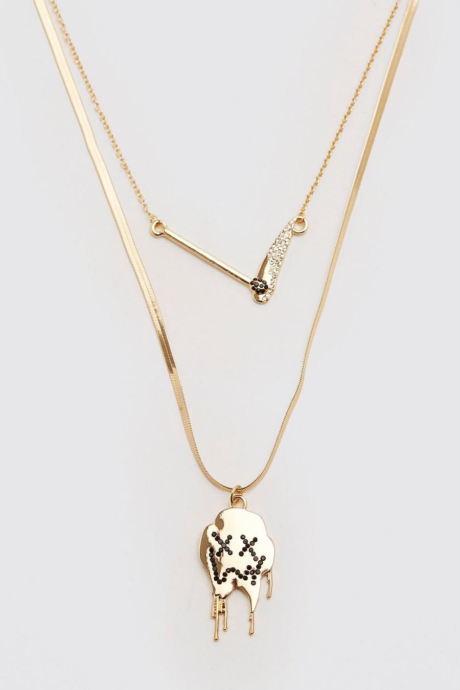Double Layer Drip Face Chain, Gold image number 1